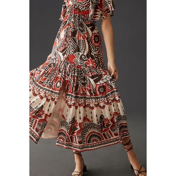 nwt by ANTHROPOLOGIE sz XXS Tiered Maxi Dress in red brown - Picture 4 of 6